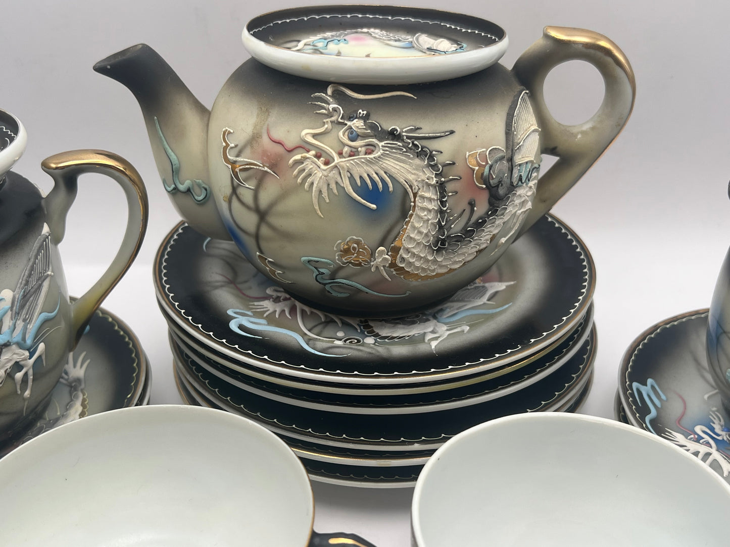 Geisha Girl "Dragonware" Moriage Tea Set