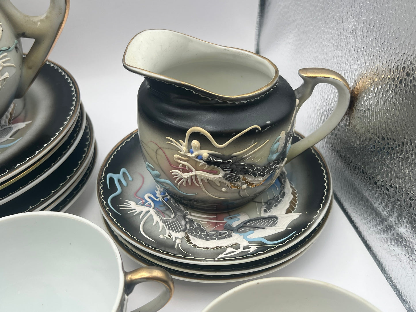 Geisha Girl "Dragonware" Moriage Tea Set