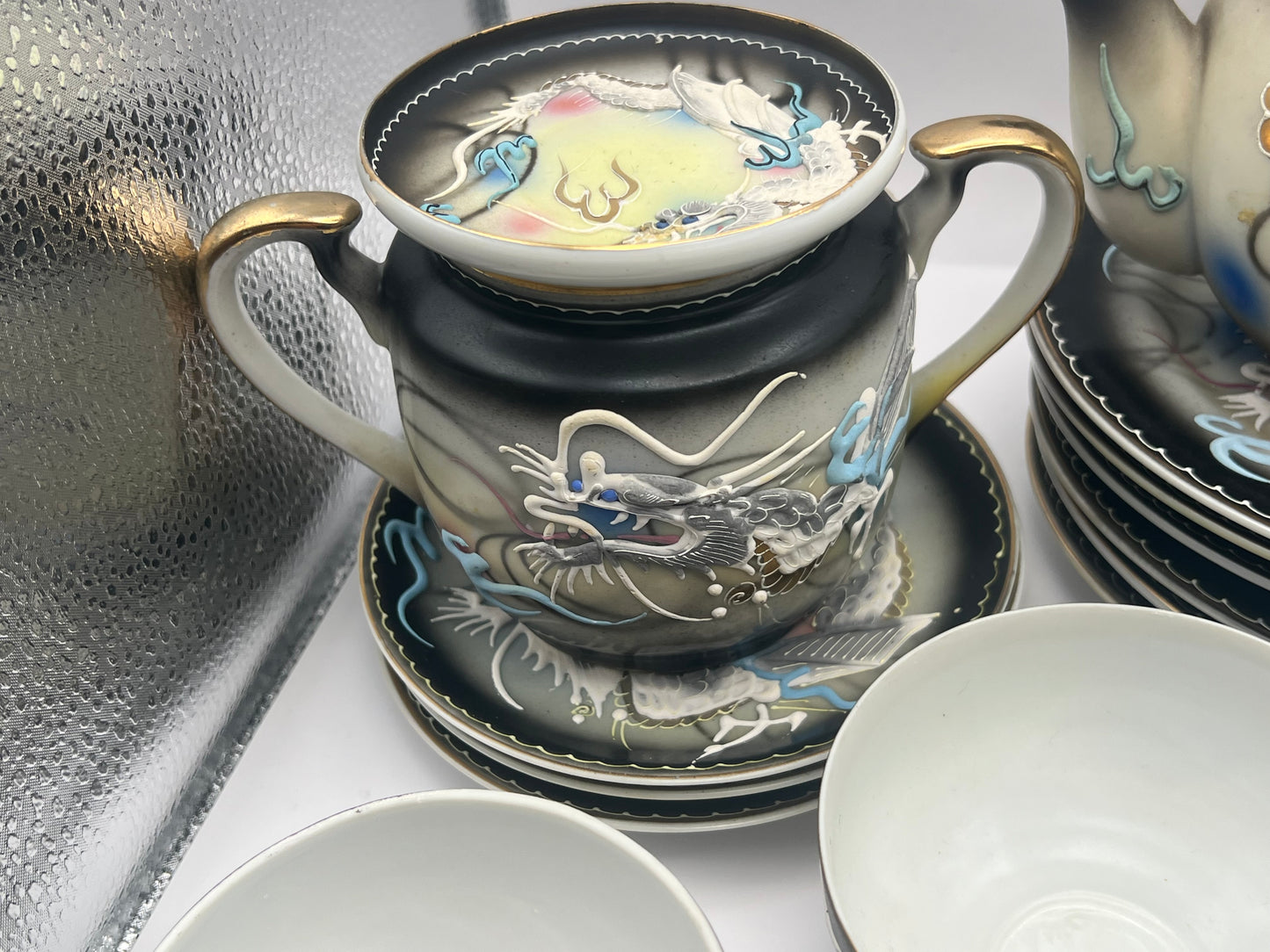 Geisha Girl "Dragonware" Moriage Tea Set
