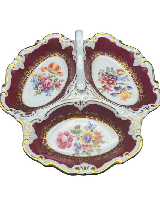 Vintage Graf Von Henneberg Porcelain Hand-Painted Three-Lobed Serving Dish