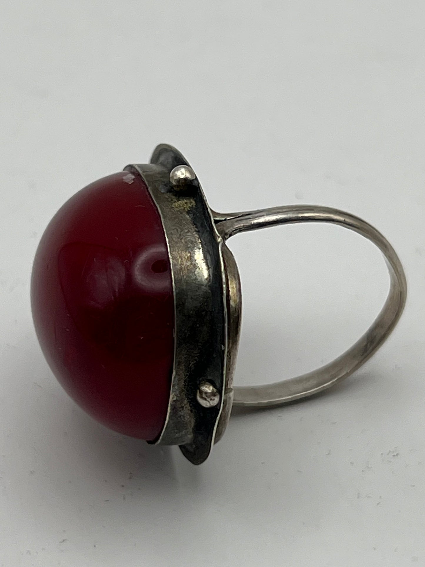 Silver & Red Amber Oriental Ring & Earrings