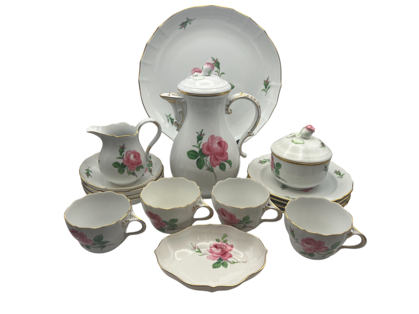 Meissen Porcelain Pink Rose Tea Set