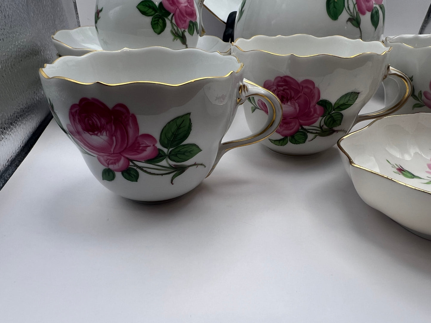 Meissen Porcelain Pink Rose Tea Set