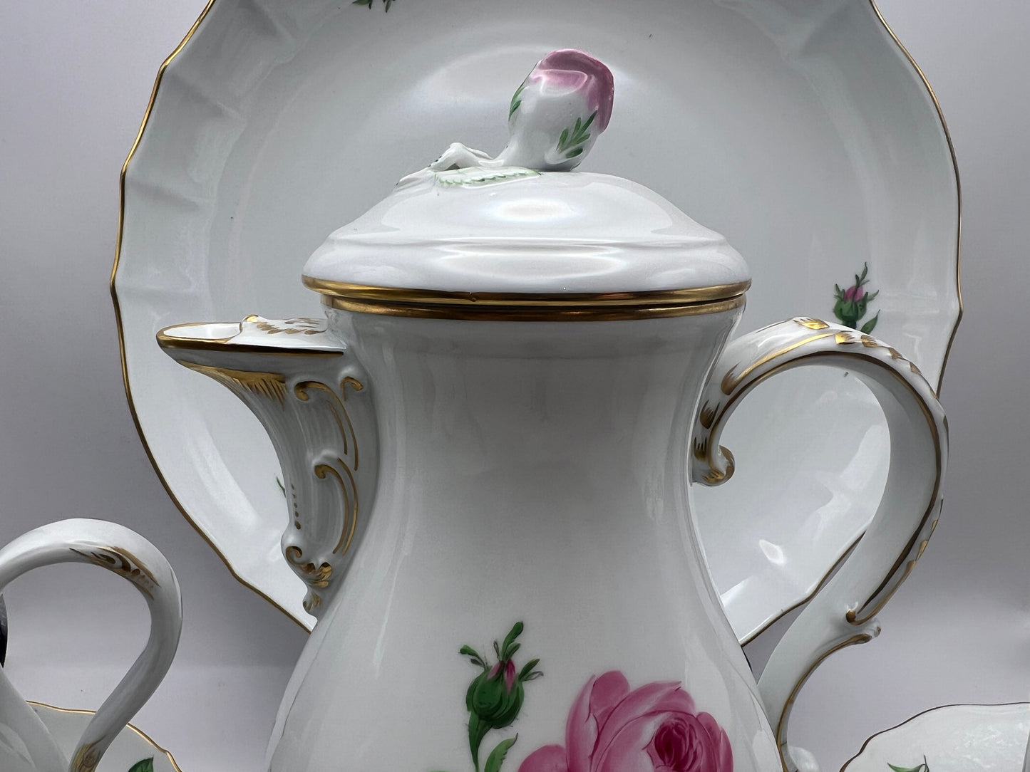 Meissen Porcelain Pink Rose Tea Set