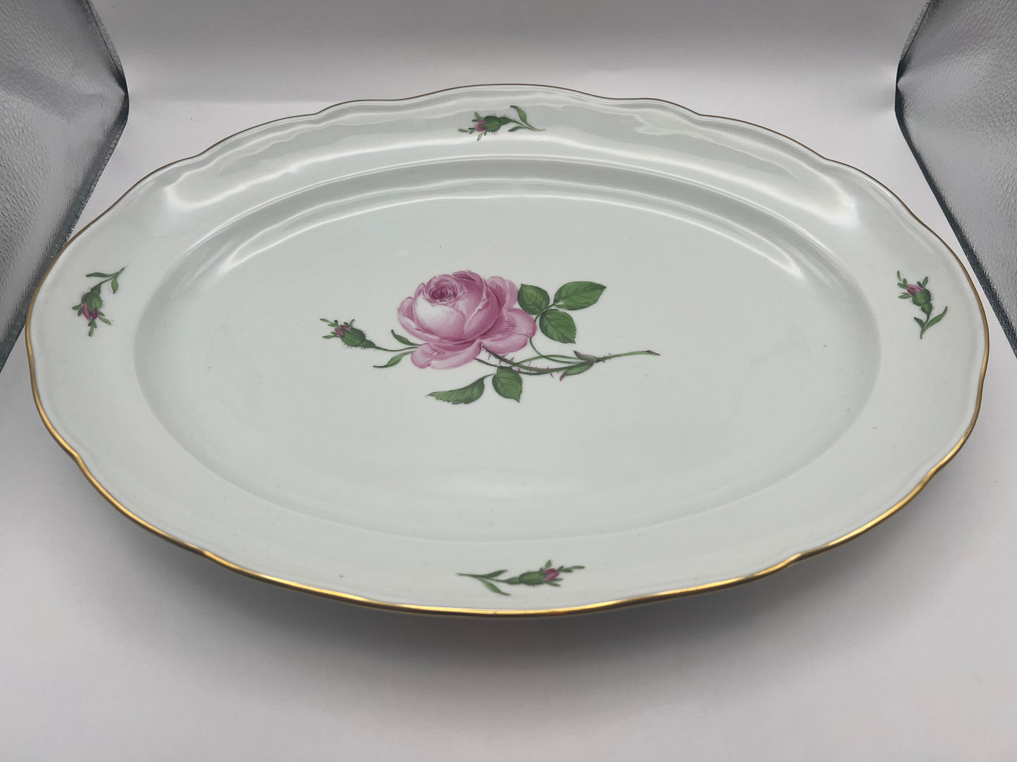 Meissen Porcelain "Pink Rose" Oval Serving Platter